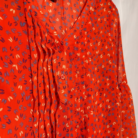 Old Navy EUC Women's Dress, Small, Red Orange Floral, Fully Lined, Bell Sleeve - Picture 6 of 8